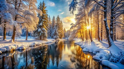 Winter Forest Photography: Snowy Trees, Frozen Lake,  Winter Wonderland, Cold Nature Scenery,  Forest in Winter