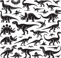 set of dinosaurs silhouette icon vector illustration with white background