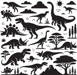 set of dinosaurs silhouette icon vector illustration with white background © Creative Juel 