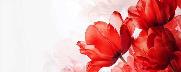 Obraz premium Spring Tulip Flower Background. A bright red tulip flower background with a fade to white on the top for text. Use it for a spring or love concept.