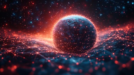 Global network illustration: vector world globe with connected lines representing internet connectivity and worldwide communication