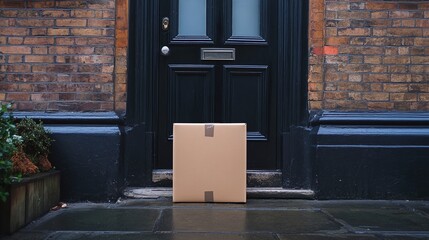 A large parcel cardboard delivery box in front of a doorstep in the UK