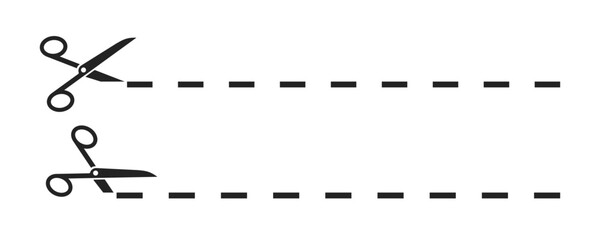 Scissors cut lines. Black scissors and line. Vector illustration