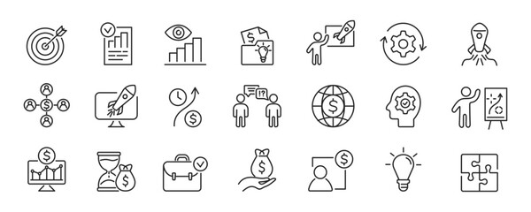 Innovation line icons. Idea, start up, creativity, visionary, brainstorming, invention icons. Vector set