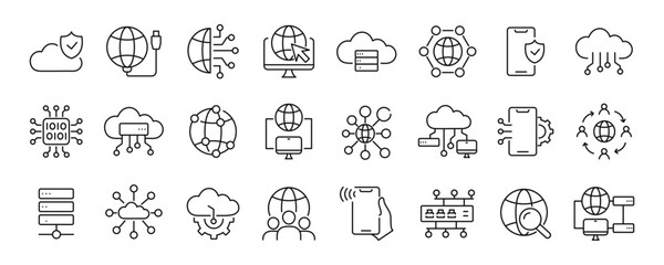 Connect icons set. Internet connection, network, computing line icon. Vector