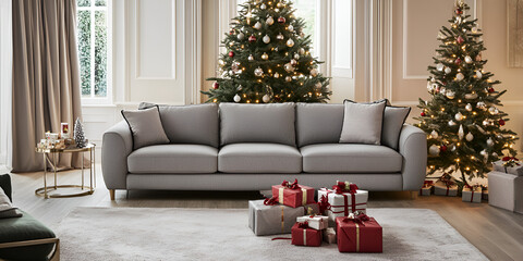 Christmas Living Room with Trees and Presents