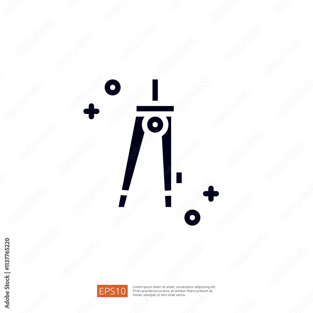 Poster this image features a simple graphic representation of a compass, often used in drafting and design,