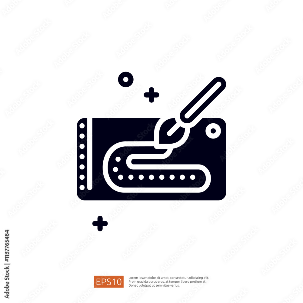 Poster this image features an icon of a paintbrush applying color to a curved line, symbolizing creativity 