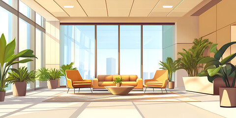 Modern Living Room with Glass Windows and Plants