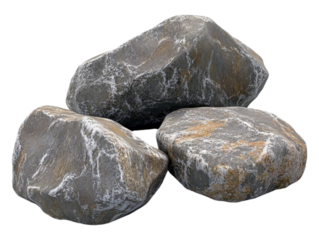 A set of stones isolated against a transparent background.