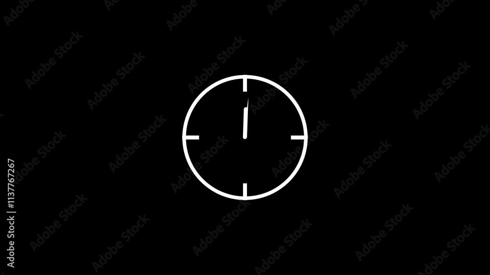 Poster abstract new analog clock icon animation. clock icon animation,simple white and black clock icon con