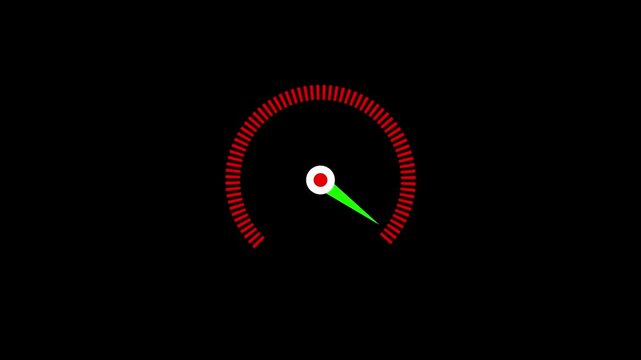 Speed miter icon animated on a black background. Energy or Fuel Level Meter Dial Gage Icon Shown Minimum and Maximum Value on a White Background with Alpha Mate, Health level measuring needle