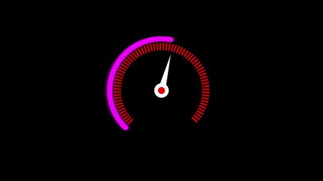 Speed miter icon animated on a black background. Energy or Fuel Level Meter Dial Gage Icon Shown Minimum and Maximum Value on a White Background with Alpha Mate, Health level measuring needle