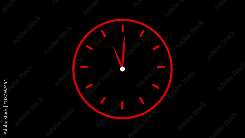 Poster glowing neon clock icon , analog clock on the black background .glowing neon blue color clock animat