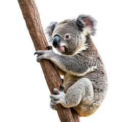 Obraz premium Koala Relaxing on Wood for Wildlife Conservation Transparent Background