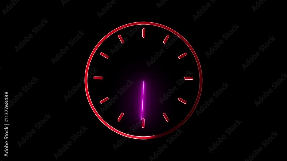Poster glowing neon clock icon , analog clock on the black background .glowing neon blue color clock animat