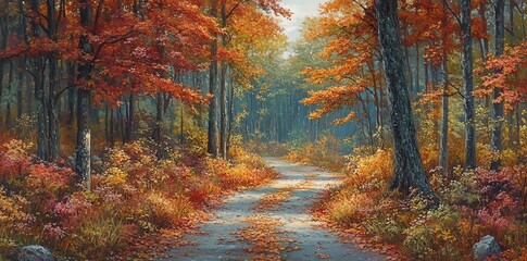 Fototapeta premium Winding Road through Colorful Autumn Forest.