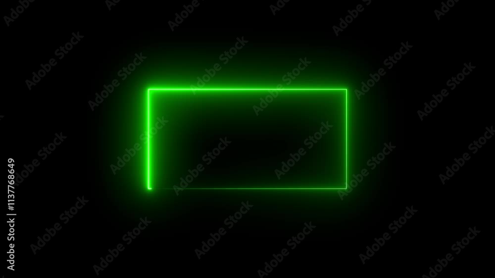 Poster rectangle frame neon light turn on and turn off motion graphic on transparent background. lightsaber