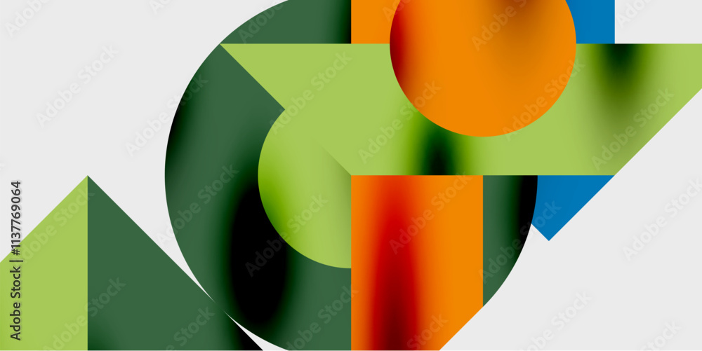 Poster Modern abstract background featuring circles, lines, and triangles in a dynamic geometric composition. Perfect for stylish, tech, or creative-themed designs