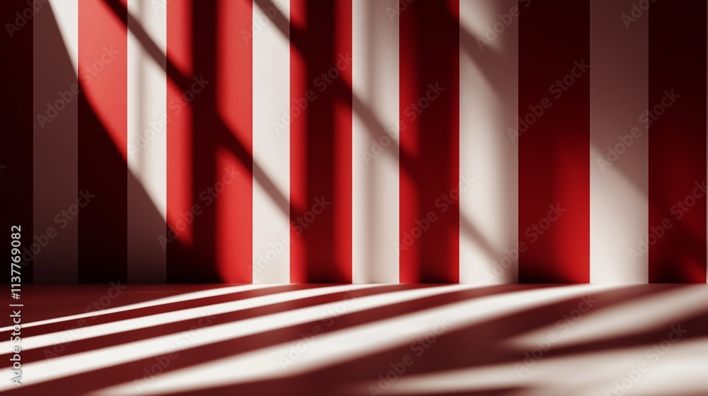 Poster colorful red and white abstract interior space with diagonal shadows creating a striking visual effe