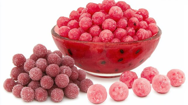 Refreshing watermelon candy bowl display fun dessert treats indoor setting colorful vibe