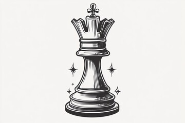 Fototapeta premium Hand-drawn queen chess piece with crown and sparkles.