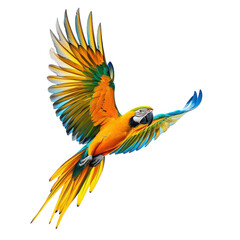 Obraz premium Colorful Macaw Parrot Flying Isolated Transparent Background