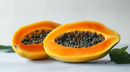 Two Halves Of A Ripe Sweet Papaya Fruit