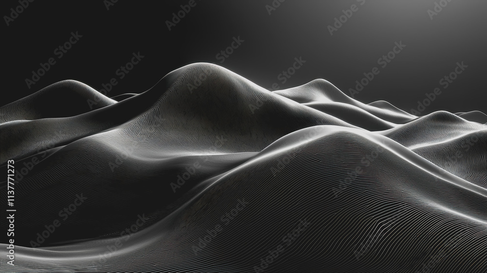 Poster abstract monochromatic landscape with flowing lines and soft curves creating a serene and modern dig