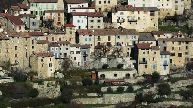 Aerial drone view of the village of Thiery in France