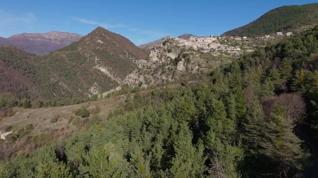 Aerial drone view of Mount Brune in the Alpes Maritimes in France