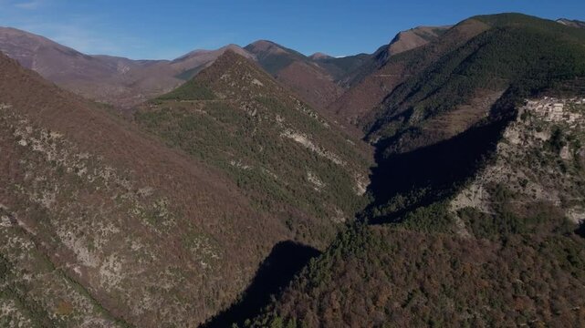 Aerial view of the mountains around the village of Thiery in France