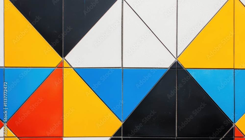 Poster a vibrant mosaic of colorful geometric tiles creating a dynamic pattern symbolizing creativity, dive