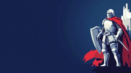 Obraz premium Knight in armor with shield, red cape, and sword.