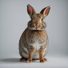 Obraz premium A rabbit standing on its hind legs, alert, against a white background.