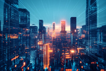 Fototapeta premium Futuristic high-tech city with advanced infrastructure, science fiction cityscape, fictional landscape created with generative AI