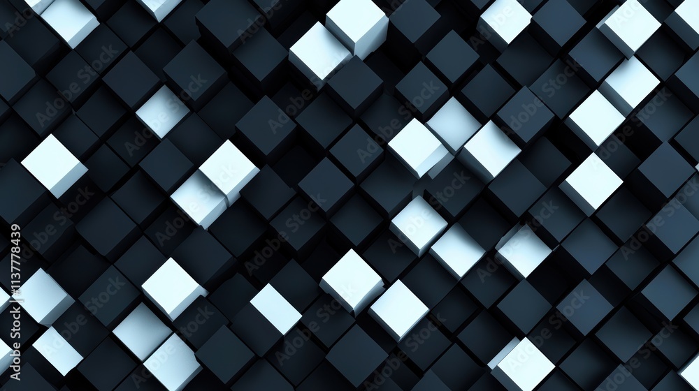 Poster abstract geometric design with alternating gray and black squares symbolizing dynamic creativity and