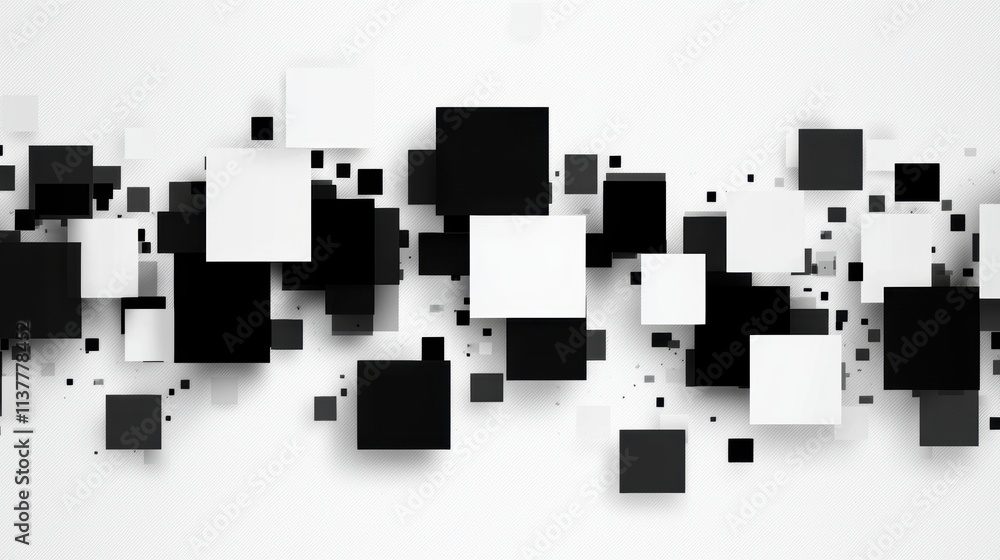 Poster abstract geometric design with alternating gray and black squares symbolizing dynamic creativity and