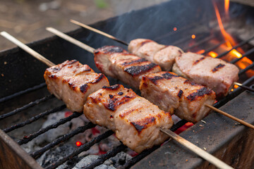 Pork being grilled on a barbecue