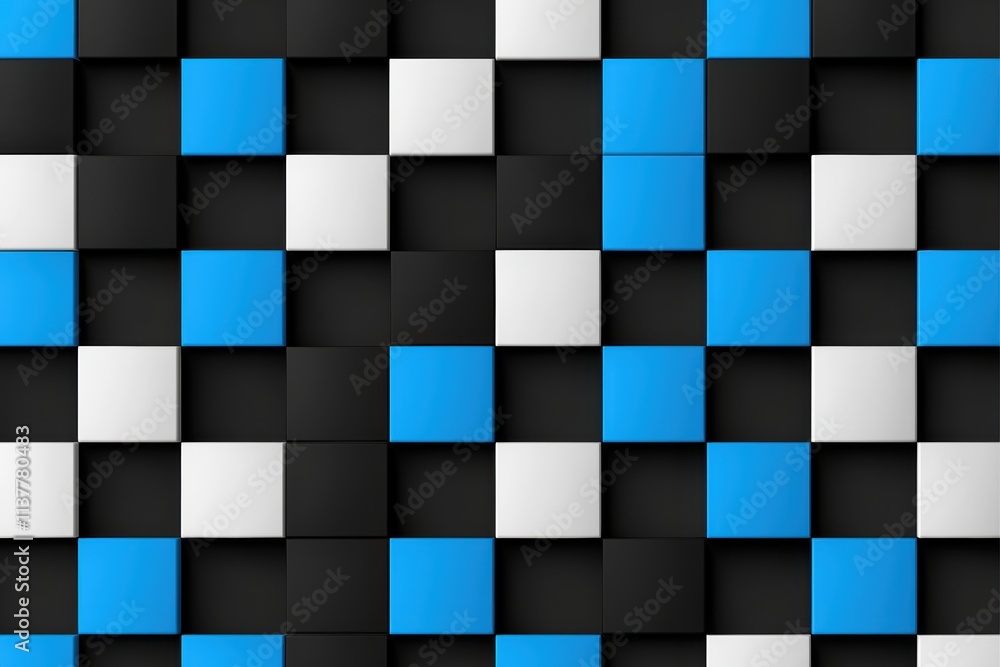 Poster dynamic alternating blue and black squares creating a striking checkerboard pattern ideal for modern