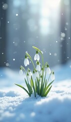 snowdrops breaking through the snow in spring, snowdrops 