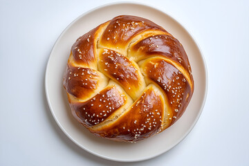 Fototapeta premium Golden Brown Braided Pretzel Bread on White Plate