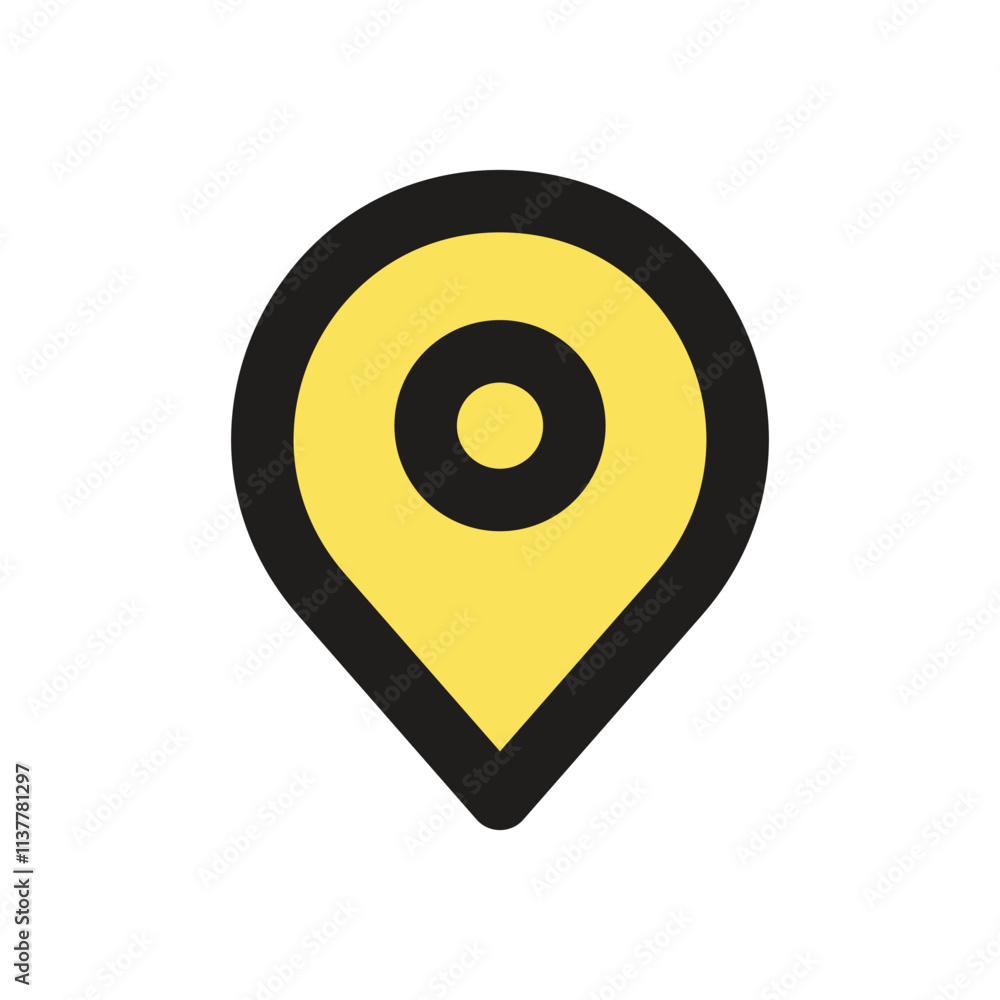 Poster the image shows a simple pixelated yellow map pin icon commonly used for location identification.