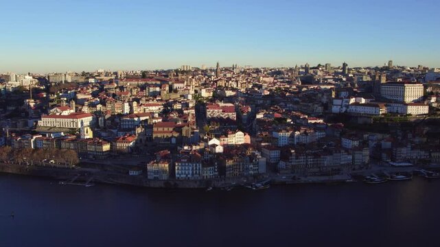 .Sunrise in Porto Old Port wine warehouse.