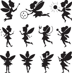set of silhouettes of a fairy icon vector illustration with white background 
