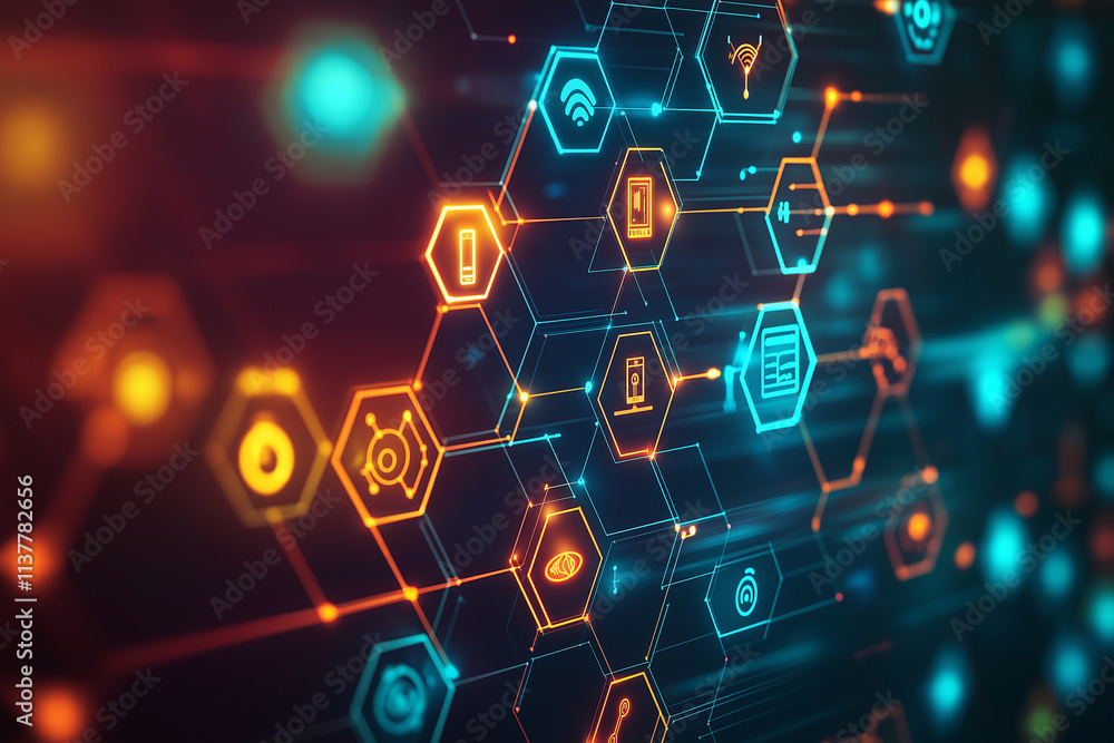 Poster ict - information and telecommunication technology and iot - internet of things concepts. diagrams w