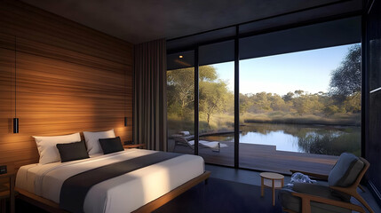 Tranquil Lakeside Bedroom 3D Render