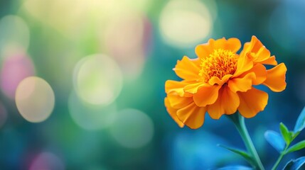 Vibrant Marigold Bloom Amidst Blurred Foliage