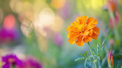 Vibrant Orange Marigold Flower in Blooming Garden