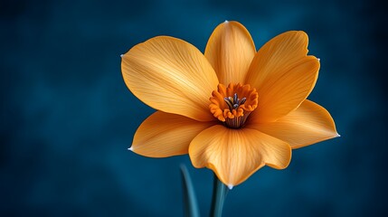 Obraz premium A Single Orange Flower Against A Dark Blue Background